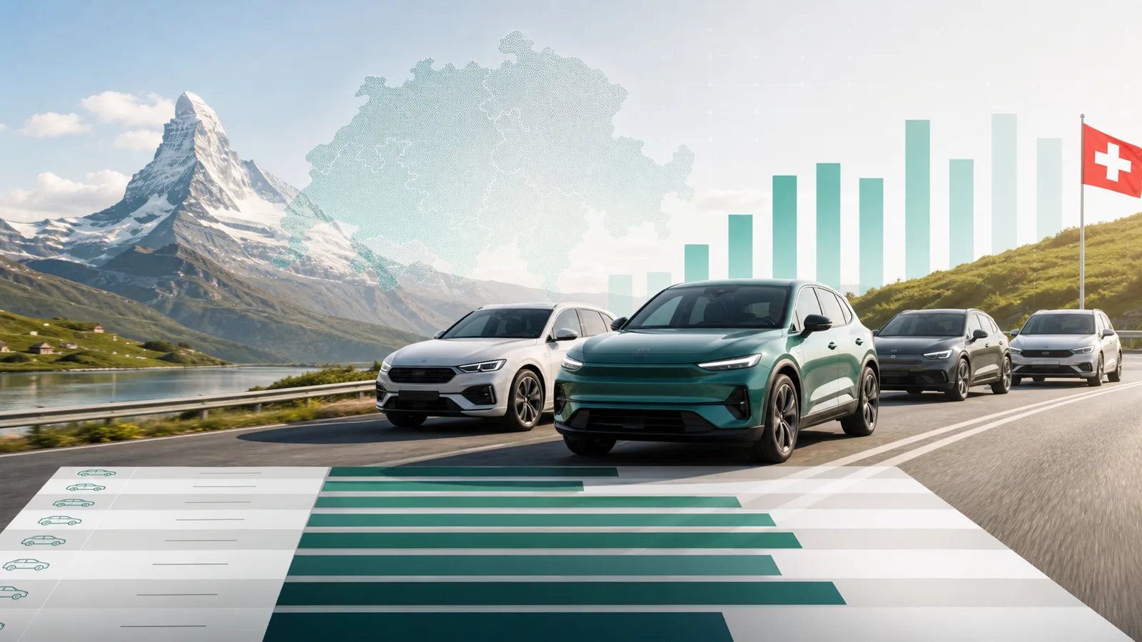 Editorial header image for an AutoTyp ranking of Swiss new car registrations in 2026